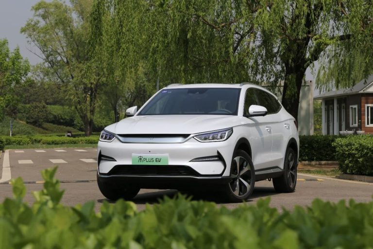 BYD Song plus ev, produced in 2023, white, gray and black stock